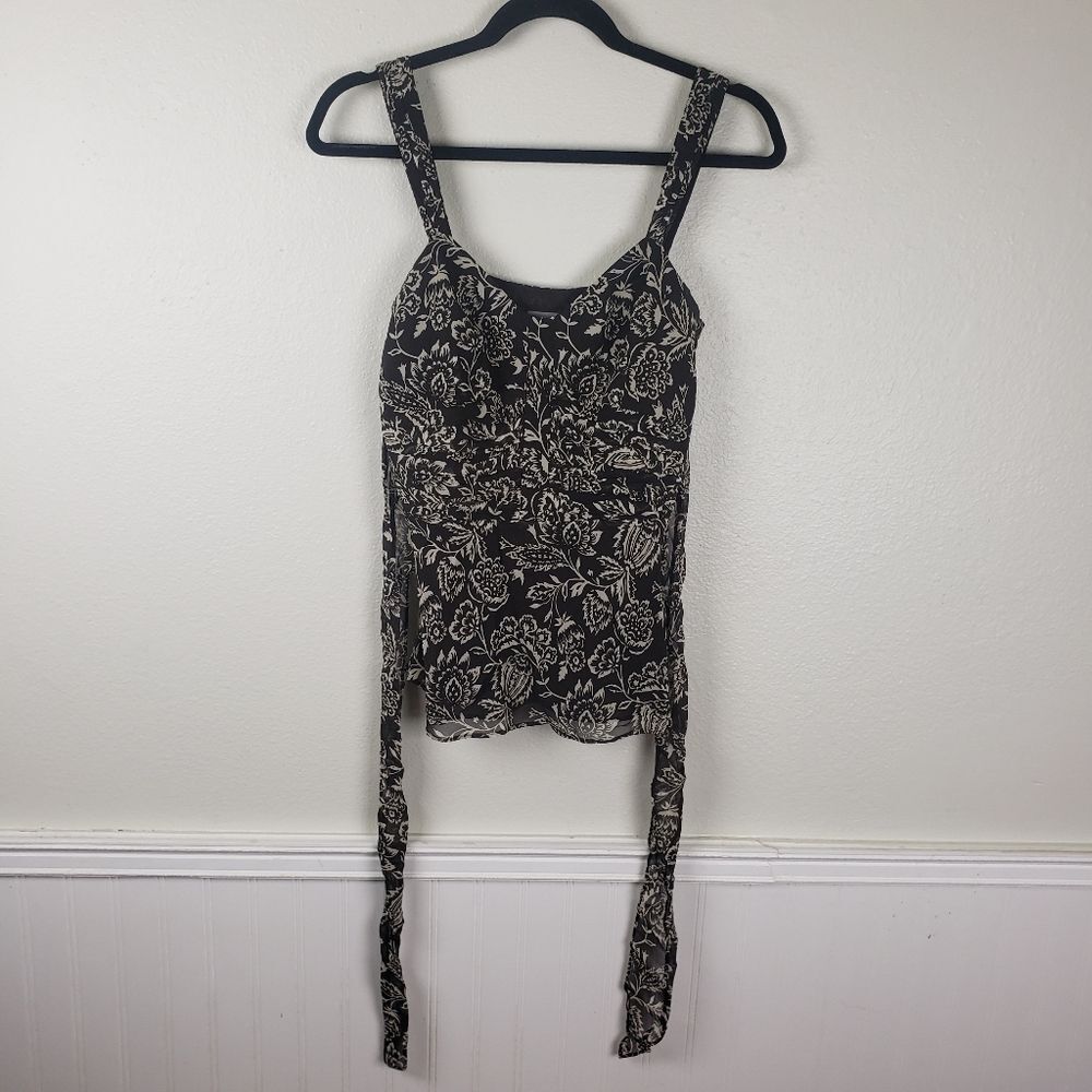 Women's Ann Taylor Brown Chiffon Floral Ruched Business Casual Attire Size 02 - Picture 4 of 11